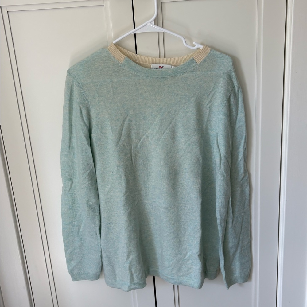 Vineyard Vines Cashmere Blend Sweater in Light Blue and Cream